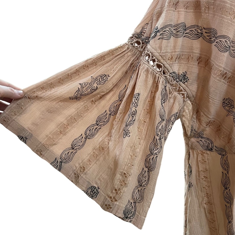 Free People New Romantics Pink Cotton Gauze Embroidered Kimono Wrap Top Small - Picture 6 of 12